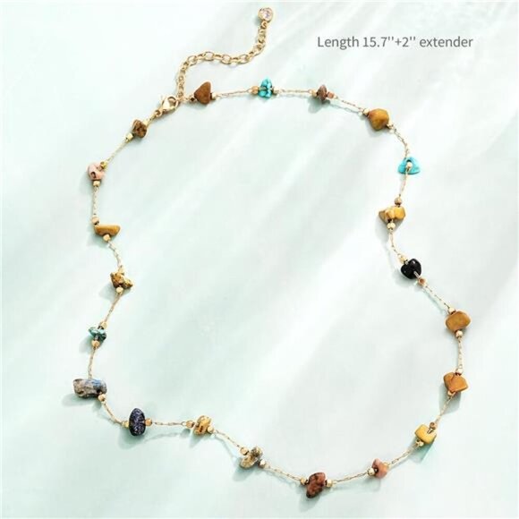 Multicolored Turquoise Necklace | Gold Boho Stone Pendant. - Picture 3 of 6